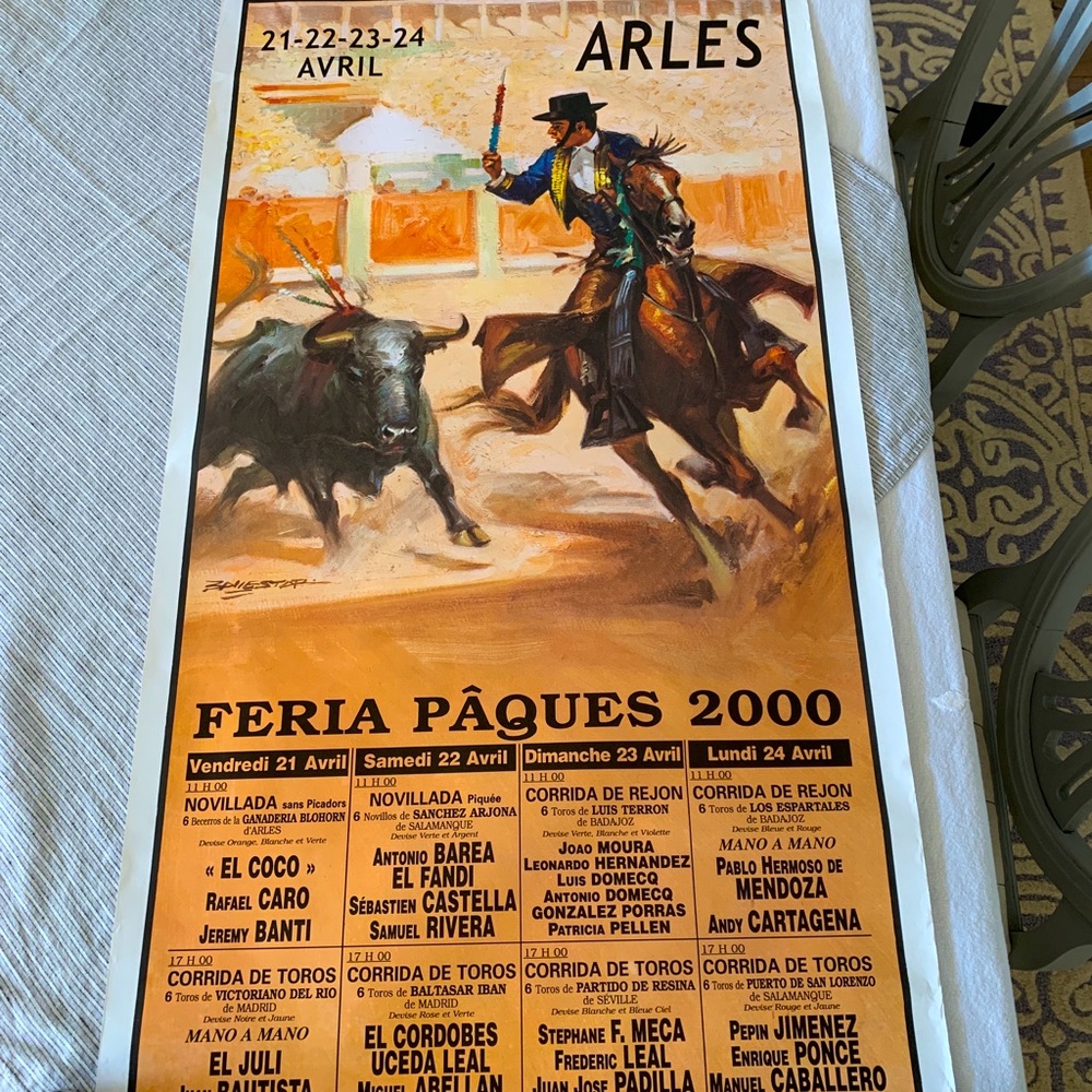 Vintage original Bullfighting Poster from 2000 in Arles, France 37.25” x 21”